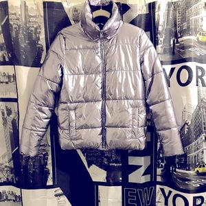 Metallic shiny puffer coat